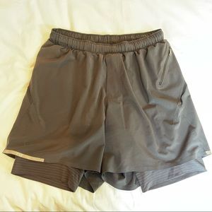 Lululemon Men’s Surge Lined 6” Workout Shorts with built in compression 
- Large